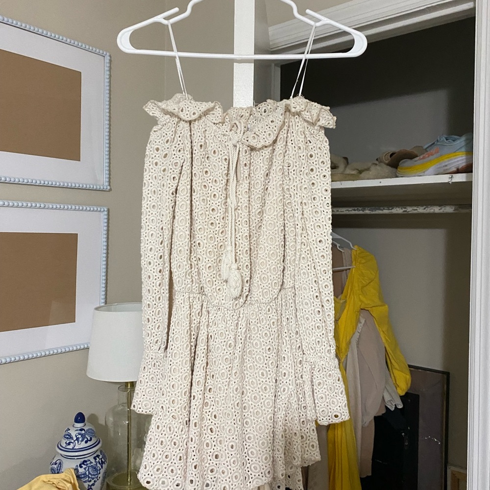Cream Off-Shoulder Eyelet Dress